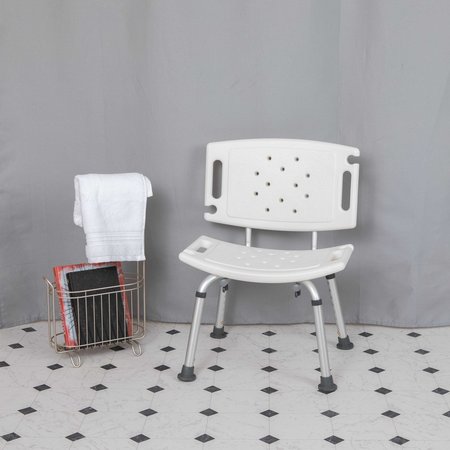 Flash Furniture 15" L, Plastic, Aluminum, White Bath & Shower Chair DC-HY3501L-WH-GG